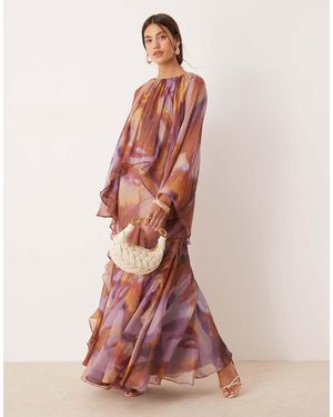 ASOS Trapeze Overlay Chiffon Maxi Dress With Ruffles - Pink