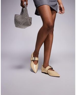 River Island Pointed Buckle Detail Ballet Shoe - White