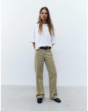 Pull&Bear Straight Wide-Leg Jeans - White