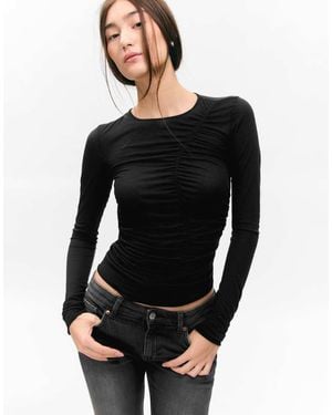 Monki Asymmetric Ruched Top - Black
