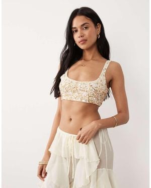Miss Selfridge Beach Premium Sequin Bra Top - Natural