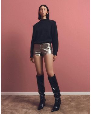 Bershka Metallic Leather Effect Shorts - Pink