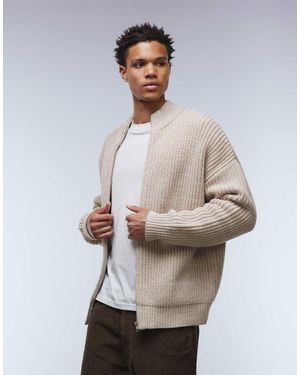 ASOS Oversized Knitted Zip Through Funnel Neck Cardigan - Grey