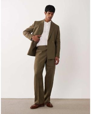 ASOS Premium 100% Linen Wide Suit Trousers - Natural