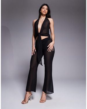 Oh Polly Hydra Chiffon Tie Waist Wide Leg Trouser Co-Ord - Blue