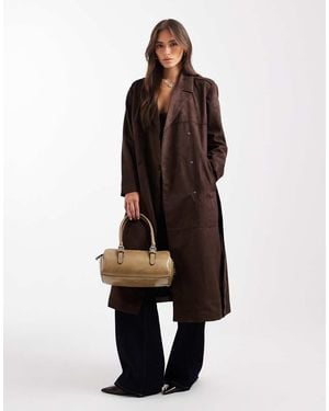 ONLY Faux Suede Trench Coat - Brown