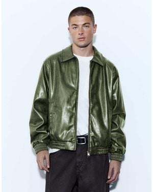Pull&Bear Leather-Effect Jacket - Green