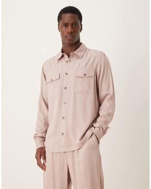 ASOS Co-ord Regular Fit Shirt With Twin Pockets - Natural