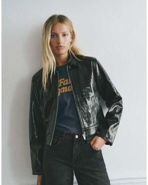 Pull&Bear Giacca Effetto Pelle Effetto Coccodrillo Nera - Grigio