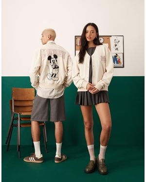ASOS Disney Unisex Oversize Cream Cardigan With Mickey Mouse Embroidered Print - Natural