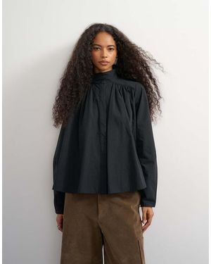 TOPSHOP High Neck Balloon Sleeve Shirt - Black