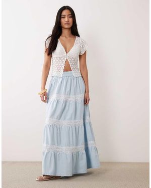 Miss Selfridge Lace Mix Chambray Maxi Skirt - Blue