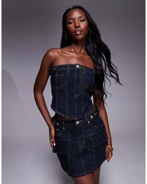 Liquor N Poker Denim Bandeau Crop Top - Blue
