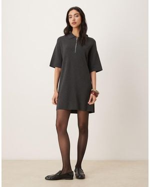 Mango Cotton And Wool Mix Knitted Polo Mini Dress - Natural