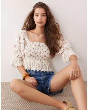 Miss Selfridge Broderie Shirred Bust Blouse - White