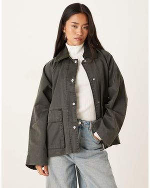 Gina Tricot Quilted Oversize Corduroy Jacket - Gray