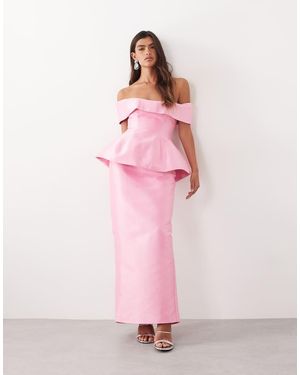 ARRANGE Structured Off The Shoulder Satin Maxi Dress - Pink