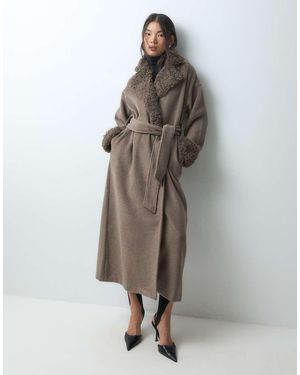 Object Maximantel Met Strikceintuur En Faux-Fur Kraag - Grijs