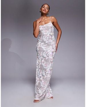 Oh Polly Artisan Sequin Cowl Neck Maxi Dress - Gray