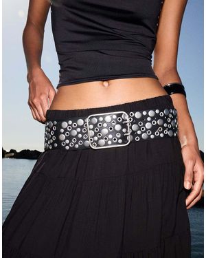 Bershka Cintura Ampia Effetto Pelle Nera Con Borchie - Nero