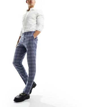 Harry Brown Check Skinny Fit Suit Trousers - Blue