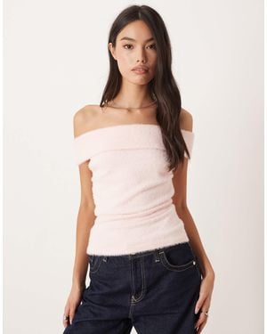Motel Yurian Off The Shoulder Soft Knit Short Sleeve Top - White