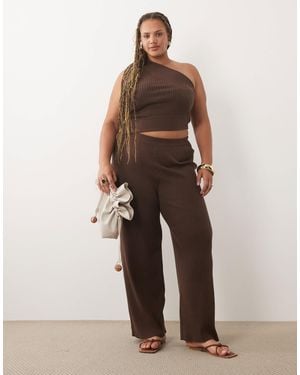 ASOS Asos Design Curve Rib Knit Straight Leg Pants - Natural