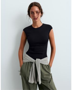 Oysho Short-sleeved Rib Top With Cotton And Modal - Black