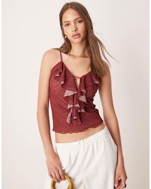 ASOS Mesh Ruffle Cami Top - Red