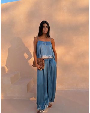 Never Fully Dressed Balloon Pants With Lace Hem - Blue