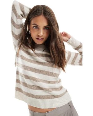 Vero Moda Maglione Lavorato A Righe Color Crema E Mélange Con Scollo Rotondo - Bianco