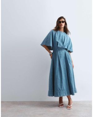ARRANGE Denim Midi-Jurk Met Getailleerde Taille - Blauw