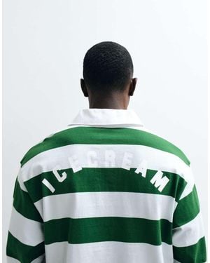 ICECREAM Striped Long Sleeve Polo Neck T-shirt - Green