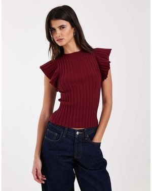 ASOS Gebreid Geribbeld T-Shirt Met Korte Mouwen - Rood