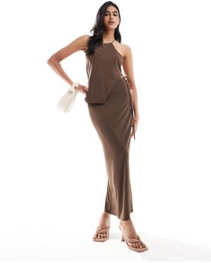 Pull&Bear Side Tie Up Detail Maxi Skirt Co-ord - Brown