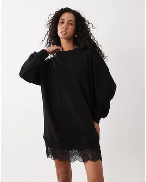 ASOS Long Sleeve Sweat Mini Dress With Lace - Black