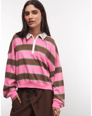 Nike Polo De Manga Larga A Rayas En Y Marrón - Rosa