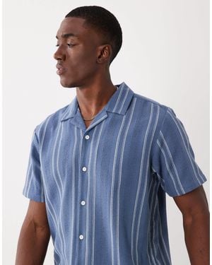Threadbare Cotton Mix Textured Short Sleeve Shirt - Blue