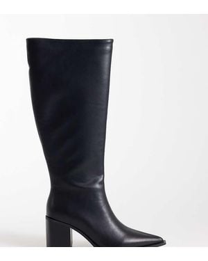 Glamorous Pointed Toe Block Heeled Knee Boots - Black