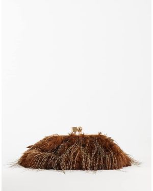 Glamorous Oversized Faux Fur Kiss Lock Clutch Bag - Brown