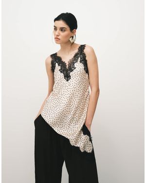 Mango Asymmetric Satin Longline Cami Top With Lace Trim - Natural