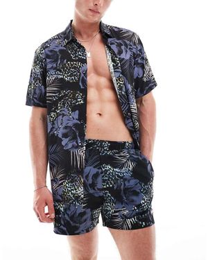 River Island Botanical Shirt Co-ord - Blue
