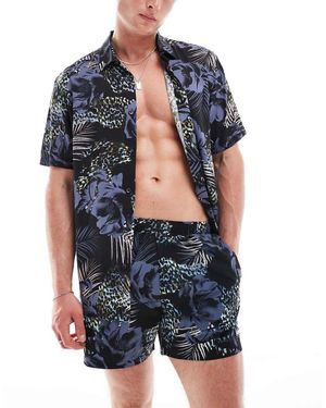 River Island Overhemd Met Botanische Print - Blauw