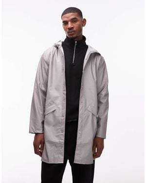 Rains 12020 Long Waterproof Hooded Jacket - Gray