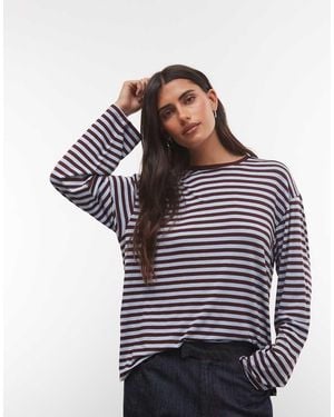 Monki T-Shirt Oversize A Maniche Lunghe A Righe E Bordeaux - Multicolore