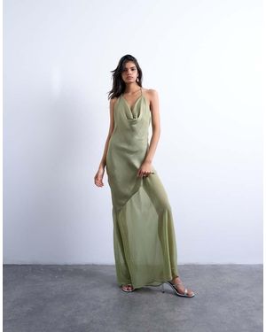 TOPSHOP Vestido Para Eventos Especiales Verde Pálido Con Cuello Desbocado De Tejidos Variados De - Gris