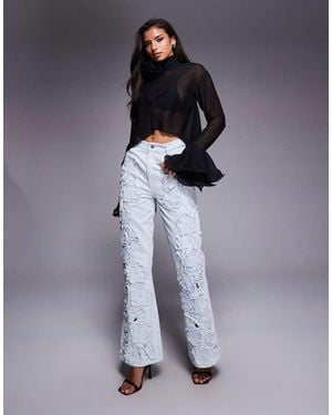 ASOS Vaqueros Azules Con Flores De Organza Y Bordado Cornely Con Perlas De
