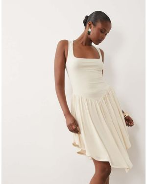 ASOS Square Neck Hanky Hem Drop Waist Slinky Mini Dress - Natural