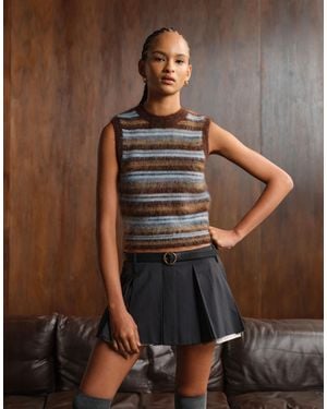 Monki Pleated Mini Skirt With Frayed Edge And Pocket Detail - Brown