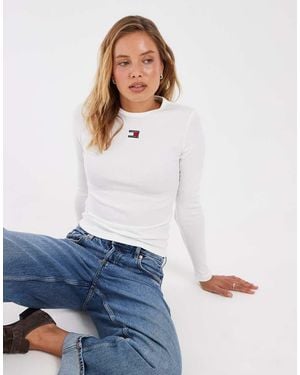 Tommy Hilfiger Badge Logo Slim Fit Long Sleeve T-shirt - White